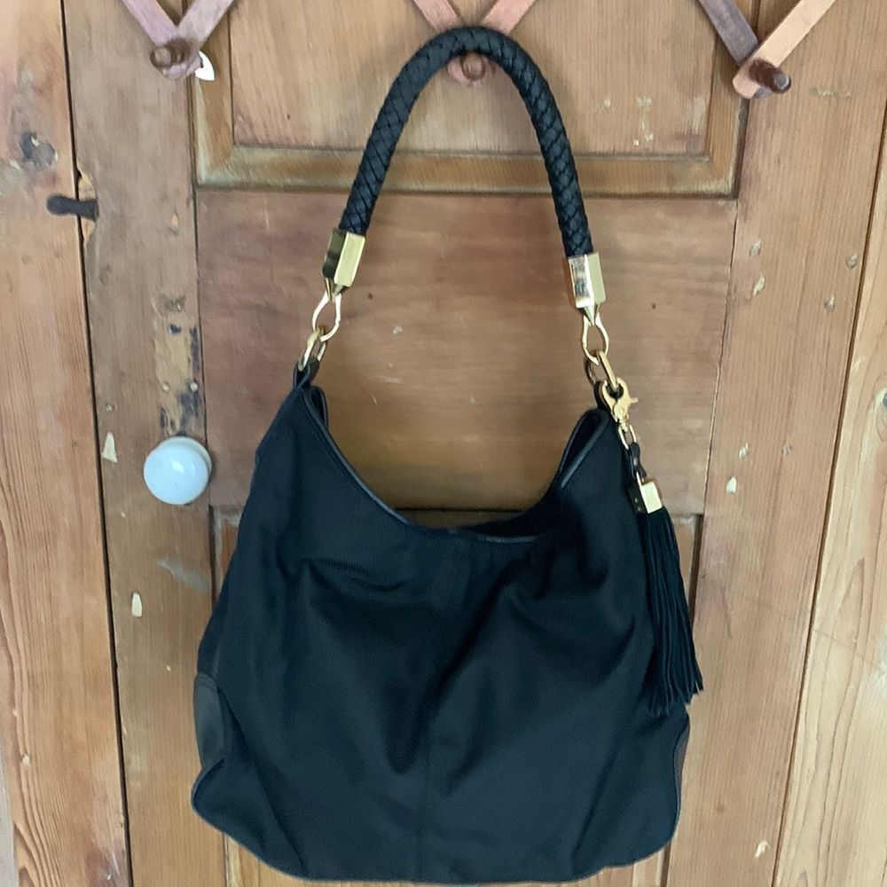JPK Paris 75 black nylon leather trim hobo shoulder bag